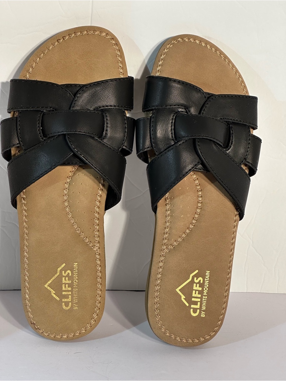 Women's Cliffs By White Mountain Black Fredie Slide Sandal Size 7 1/2 Open Toe